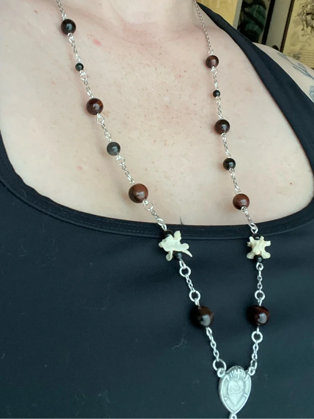 Handcrafted Silver Rosary Necklace with  Vertebra Pendant